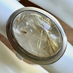 VTG Sunstone Imports SU Accent Ring Size 8 Rutilated Quartz 925 Sterling 7.1g